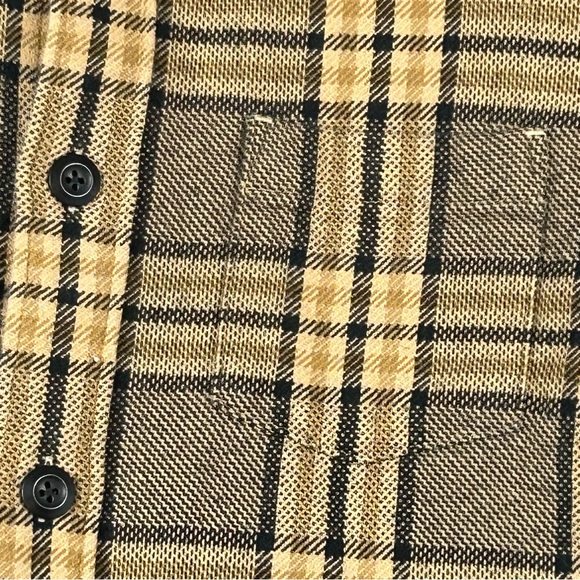 Express Plaid Flannel Shirt Mens Large Brown Tan Cotton Button Up Casual - Picture 6 of 11